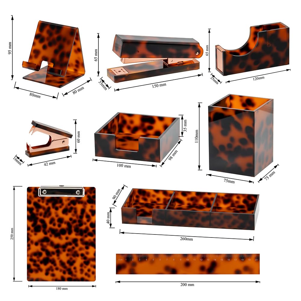 Vintage Tortoise Shell 8-in-1 Desk Organizer
