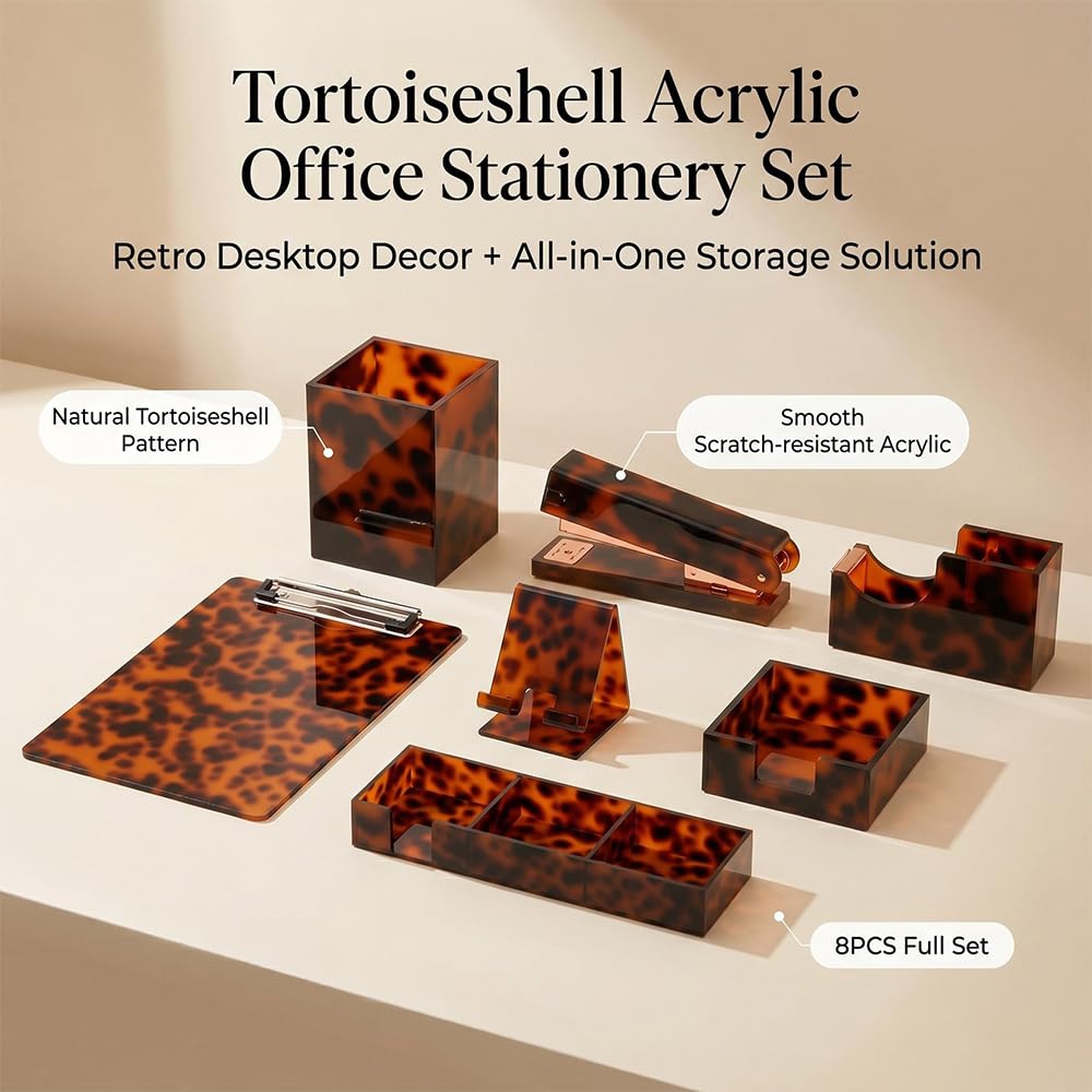 Vintage Tortoise Shell 8-in-1 Desk Organizer