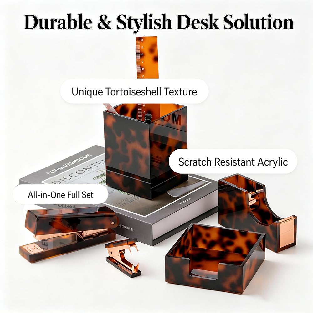 Vintage Tortoise Shell 8-in-1 Desk Organizer