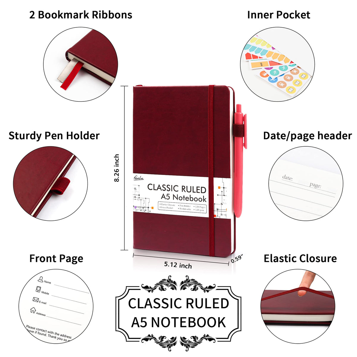feela 24-Pack Hardcover Lined Journal Notebooks